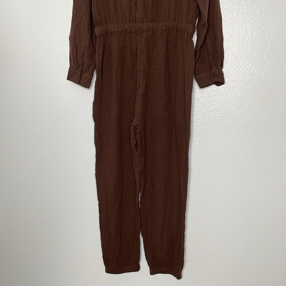 Madewell Lightspun Tapered-leg Double Gauze Jumpsuit In Cocoa Brown Size 10 New - Picture 9 of 10